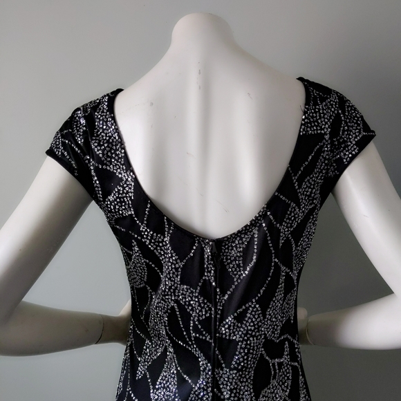 Vtg 1970s Diamond's Run Deco Silver Glitter Drop Waist Jersey Party Dress S - Picture 5 of 7